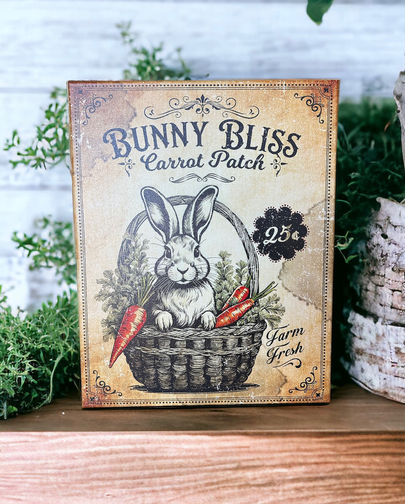 Vintage Bunny Carrot Patch on Canvas