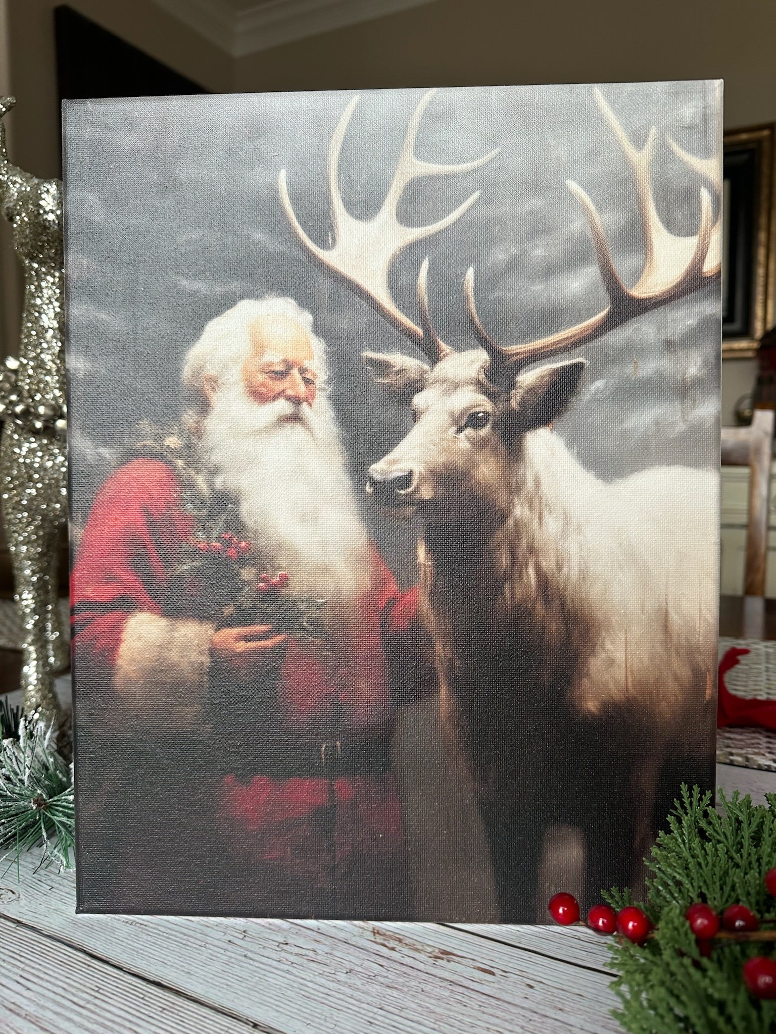 Canvas UV Printed Santa and Reindeer