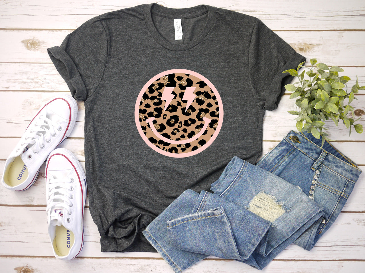 Leopard Smiley Face Tee
