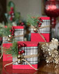 Christmas Wood Presents 2" Ribbon Buffalo Check
