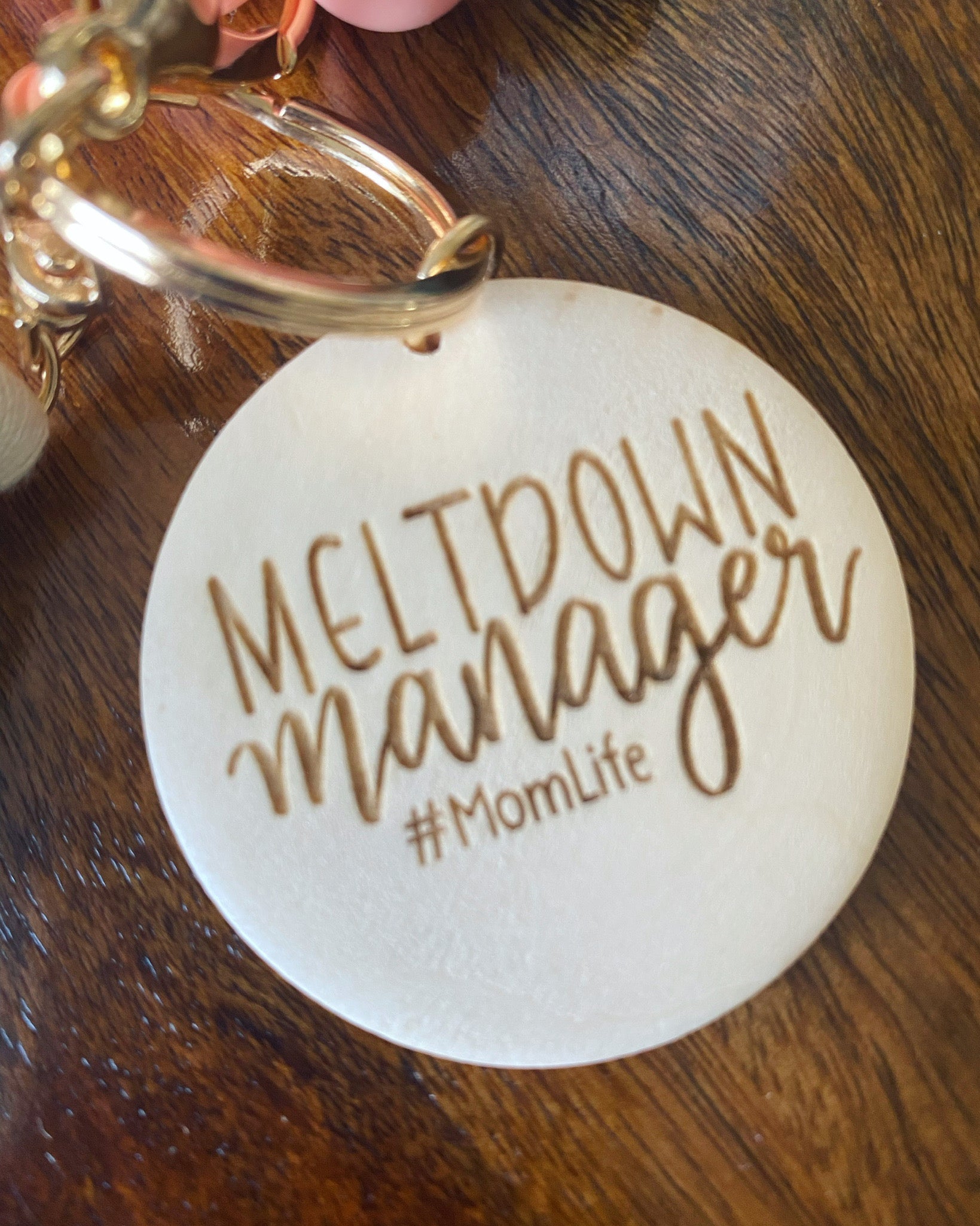 Cream/Leopard/Stripe Wood Bead Bracelet Key Ring