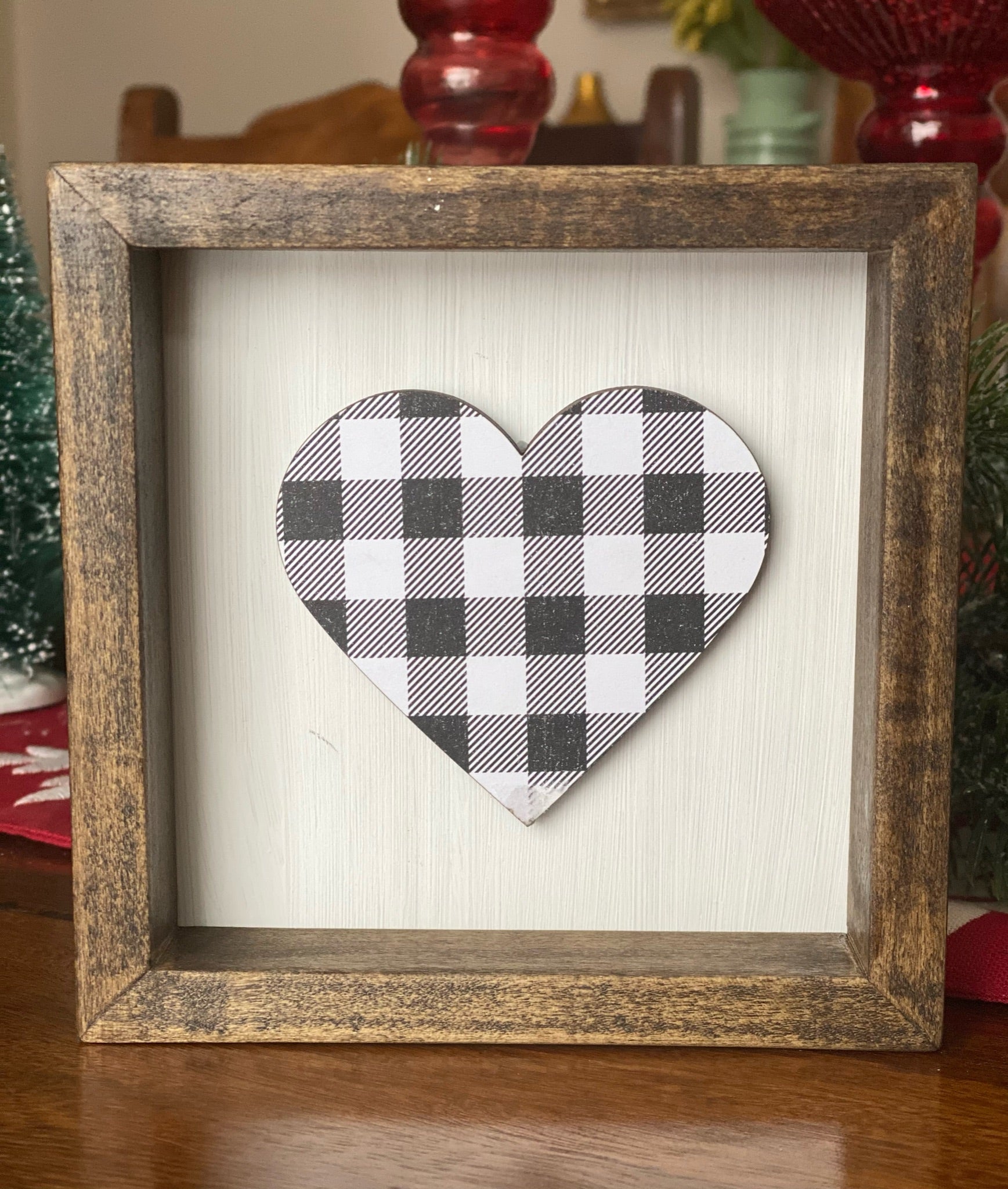 Buffalo Check Heart Framed Sign