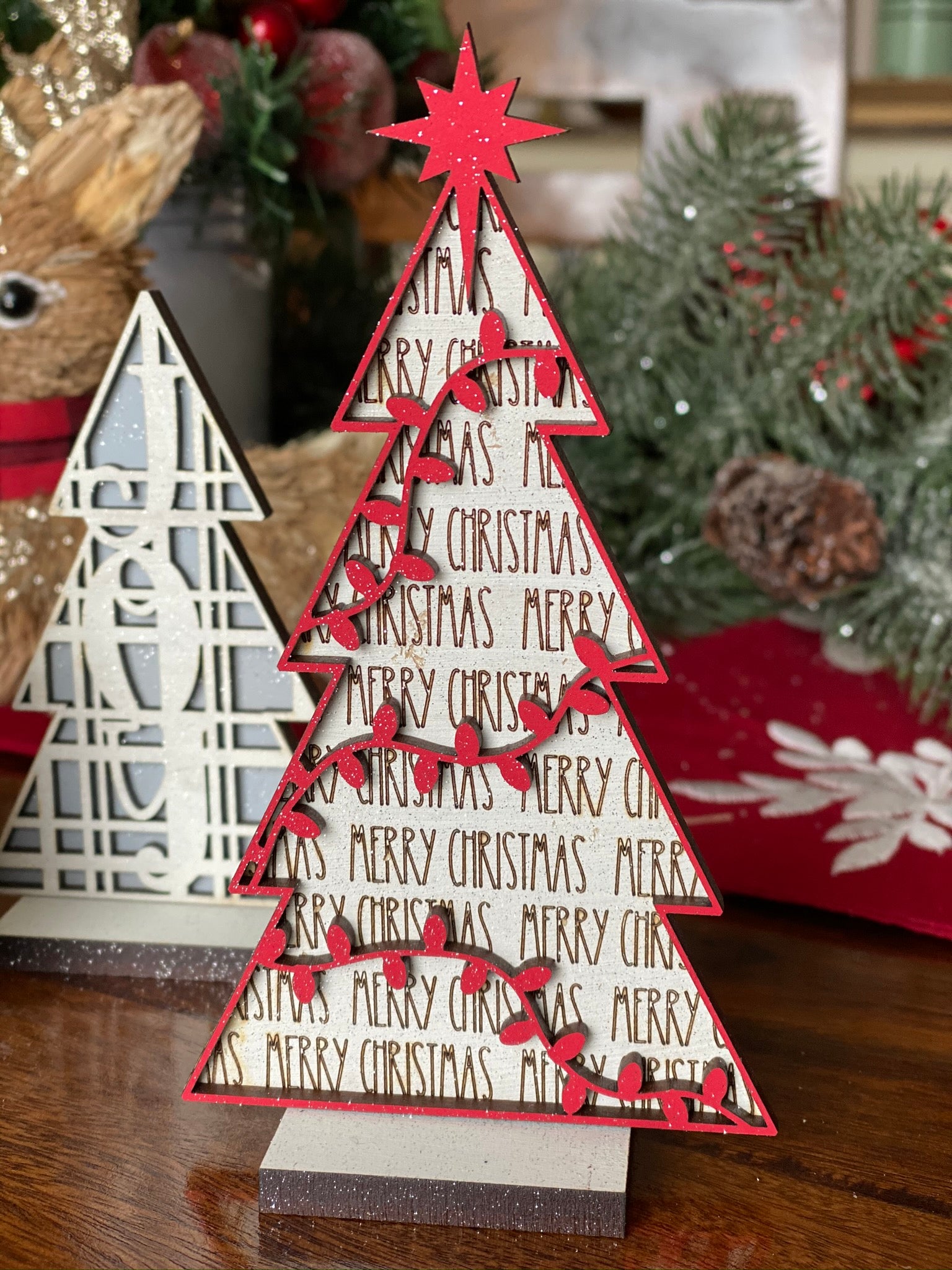 Single Christmas Tree Tiered Tray Decor