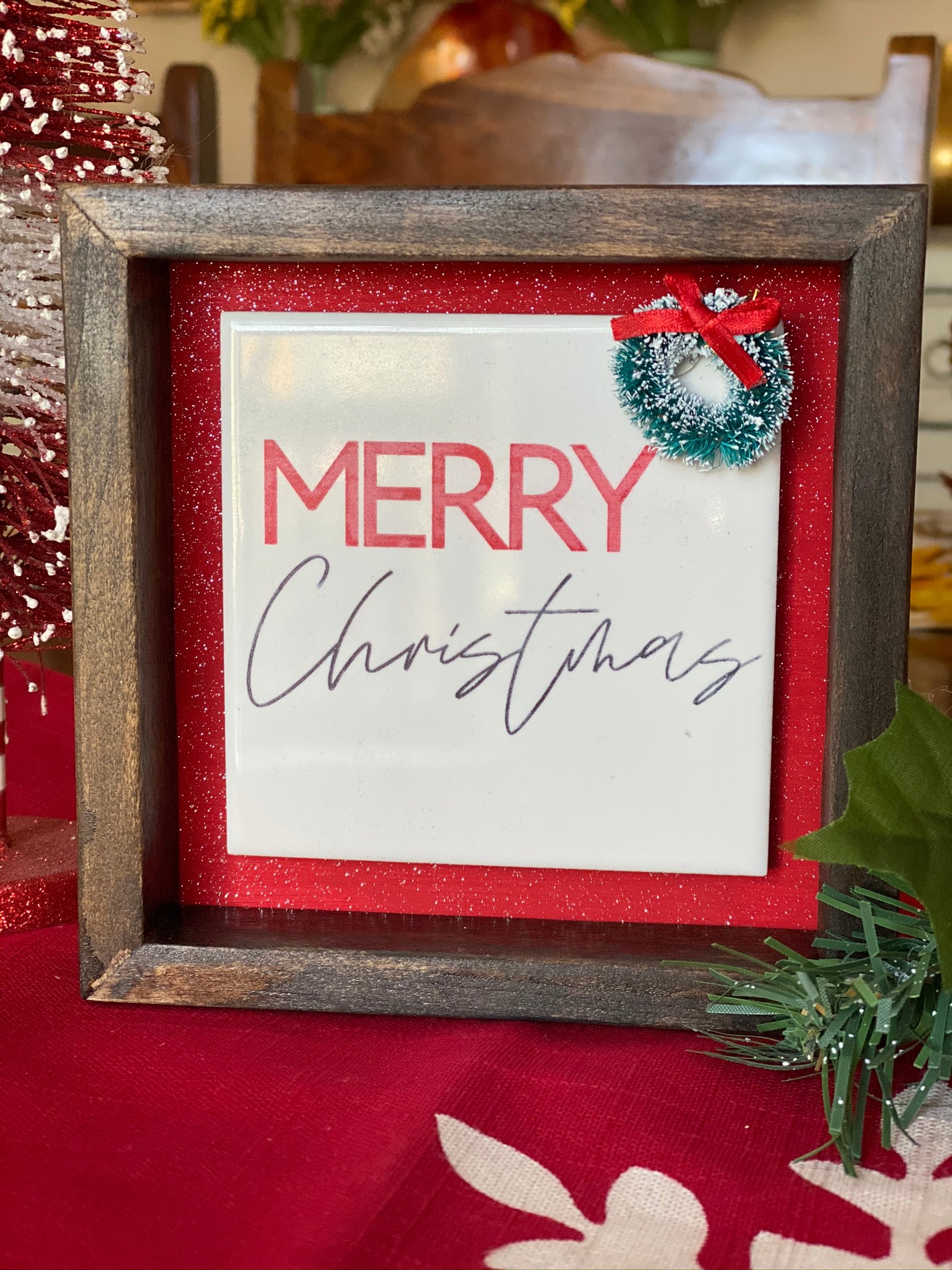 Engraved Tile Merry Christmas 5x5 Shelf Sitter