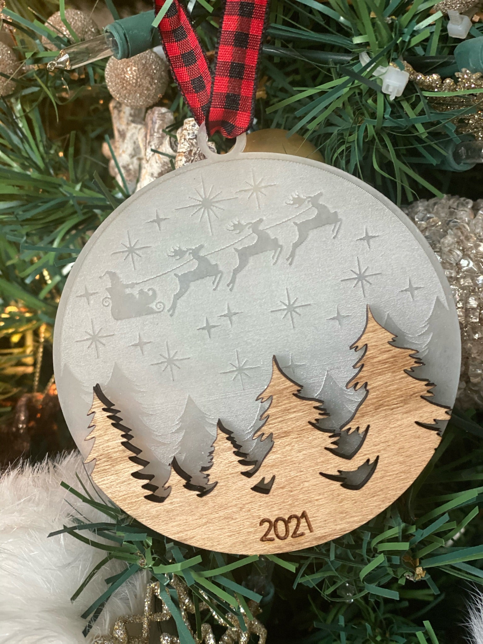 Frosted Acrylic Christmas Scene with Trees
