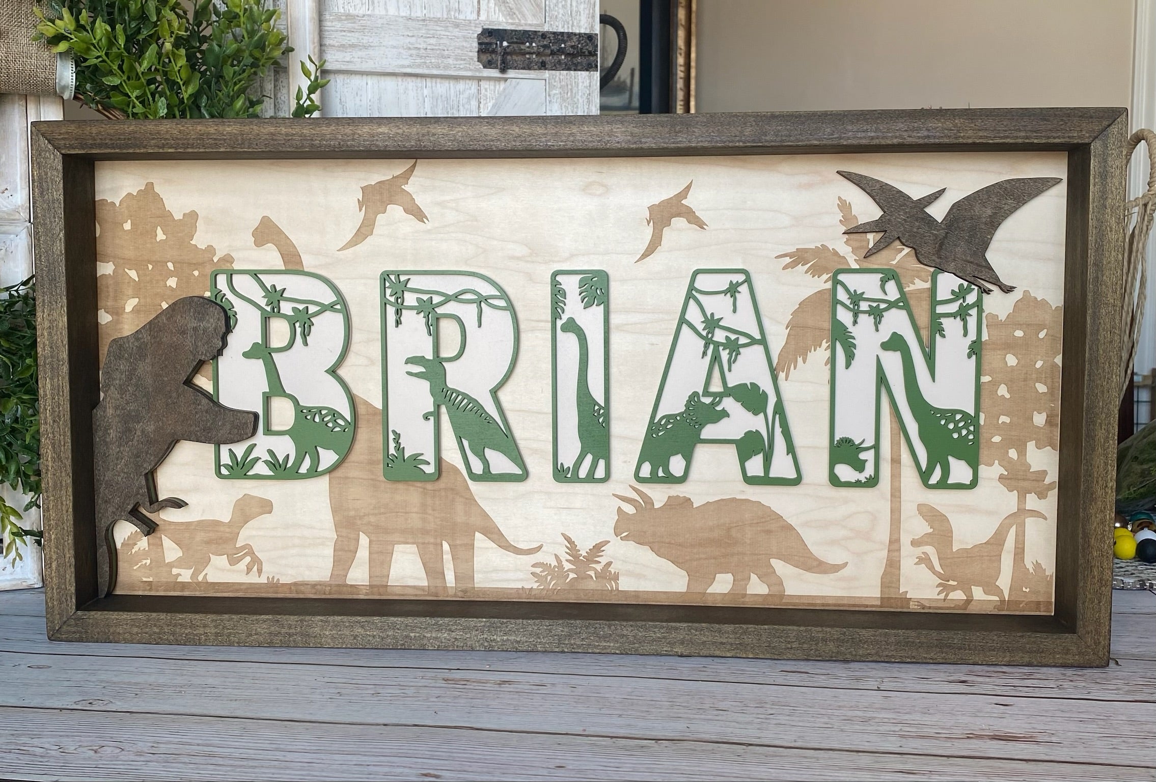 Dinosaur Theme 12x24 Name Sign