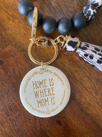 Cream/Leopard/Stripe Wood Bead Bracelet Key Ring