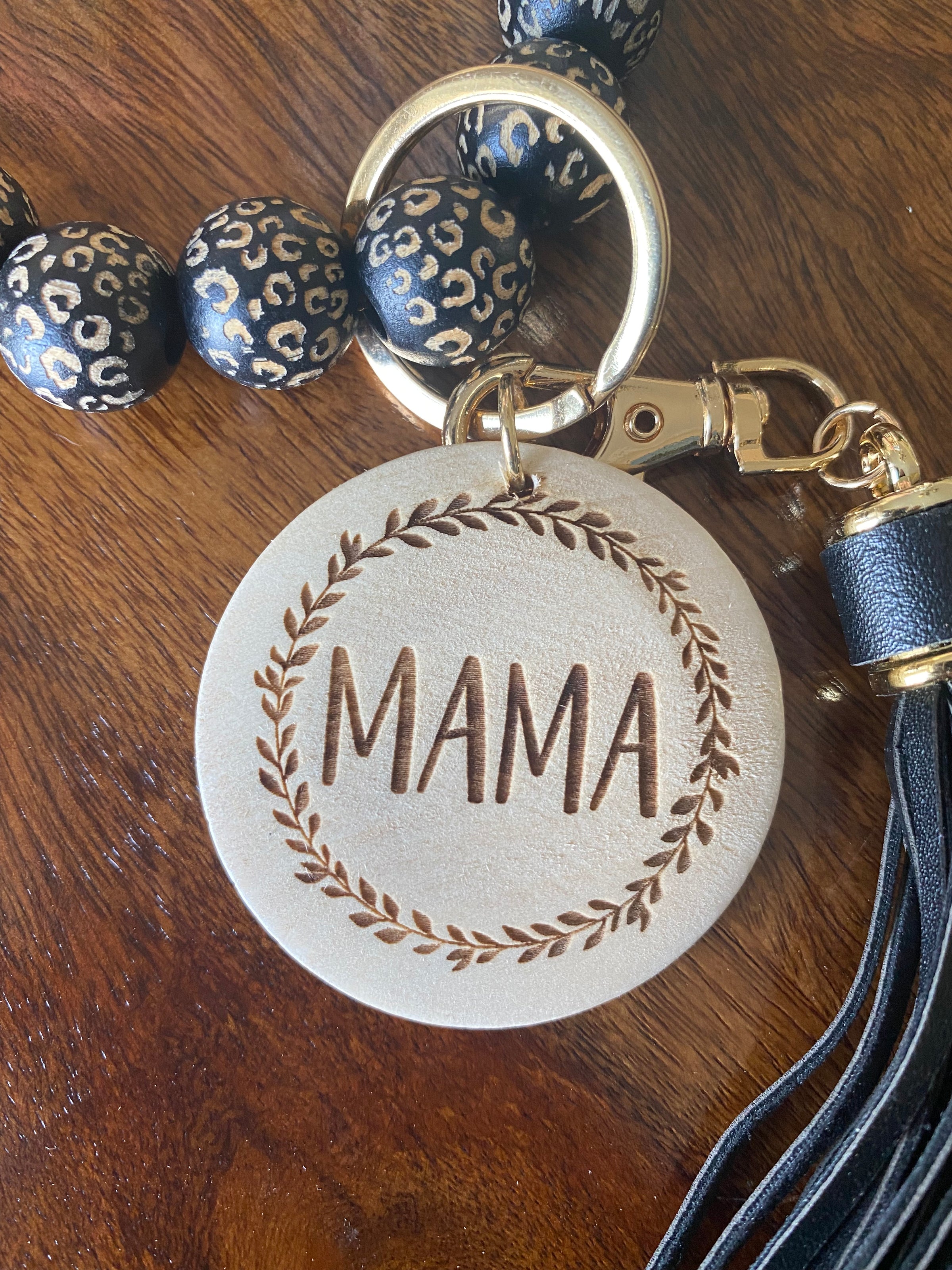 Pink, Black and Leopard Silicon Bead Bracelet Key Ring