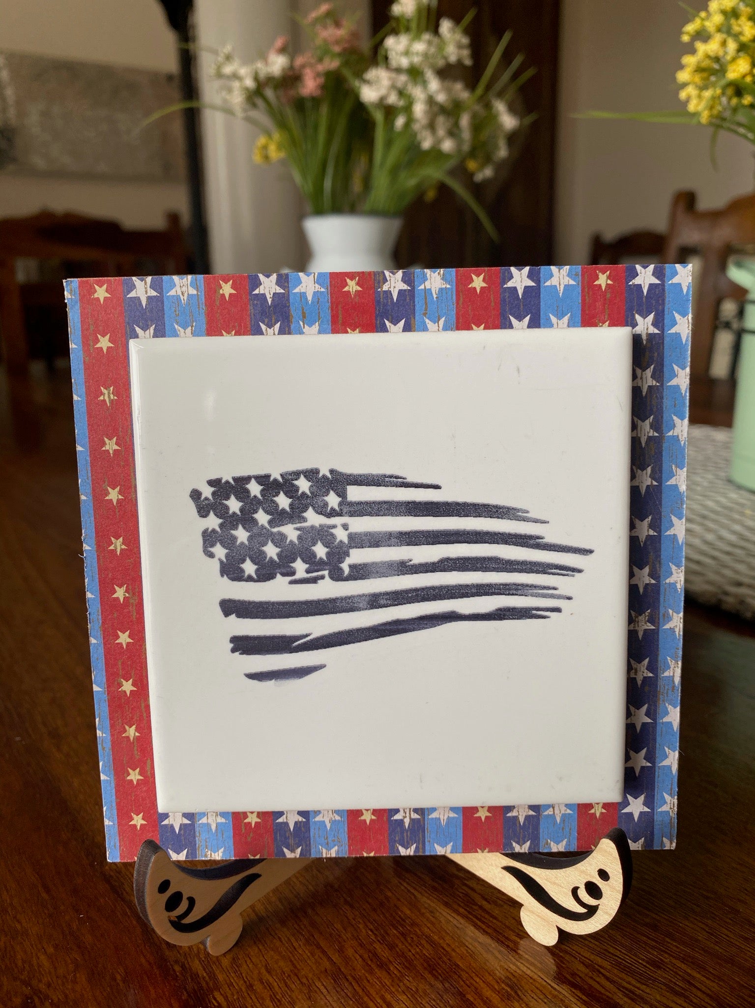 Engraved Single Tattered Flag