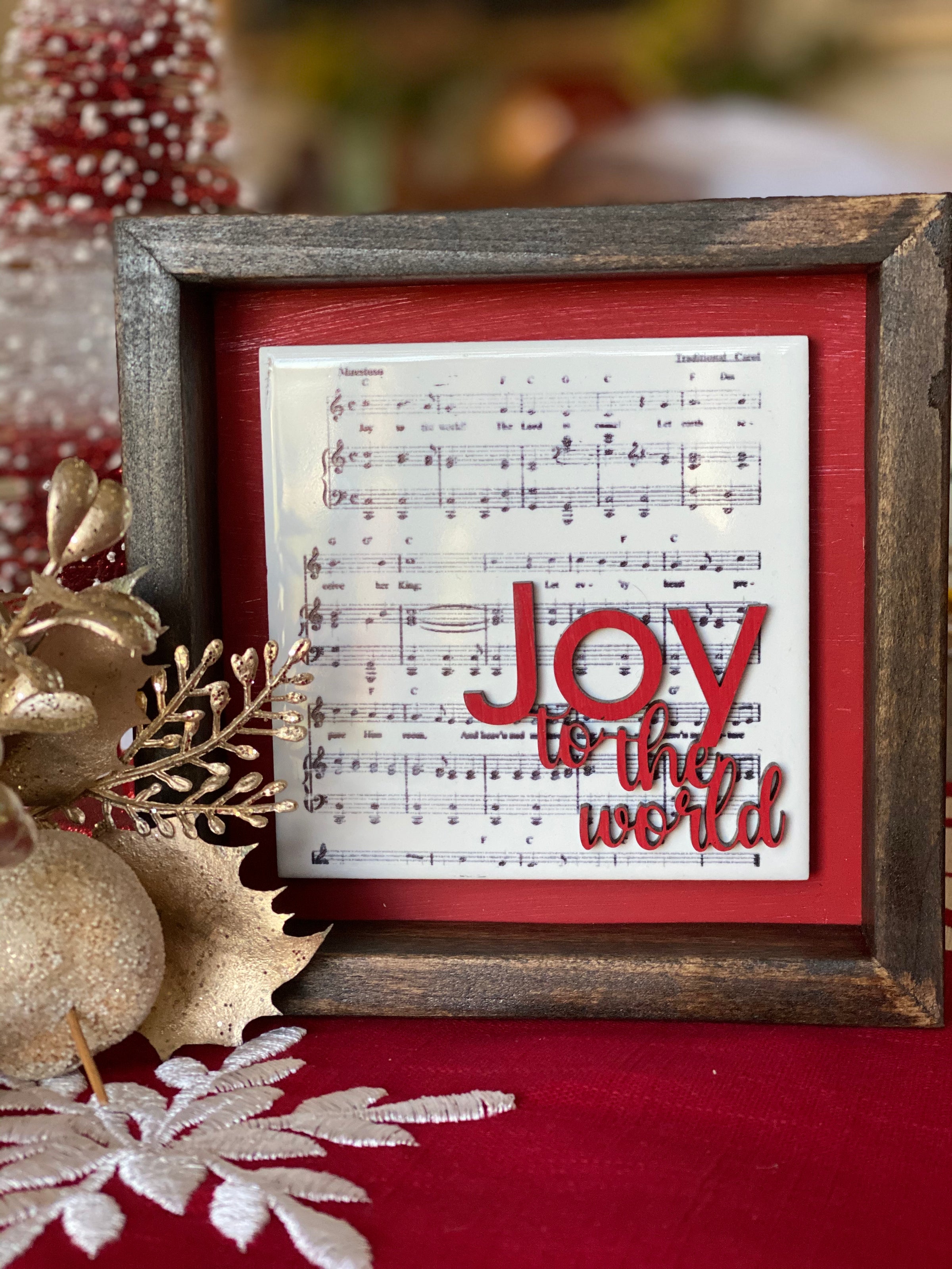 Engraved Tile Joy to the World 5x5 Shelf Sitter