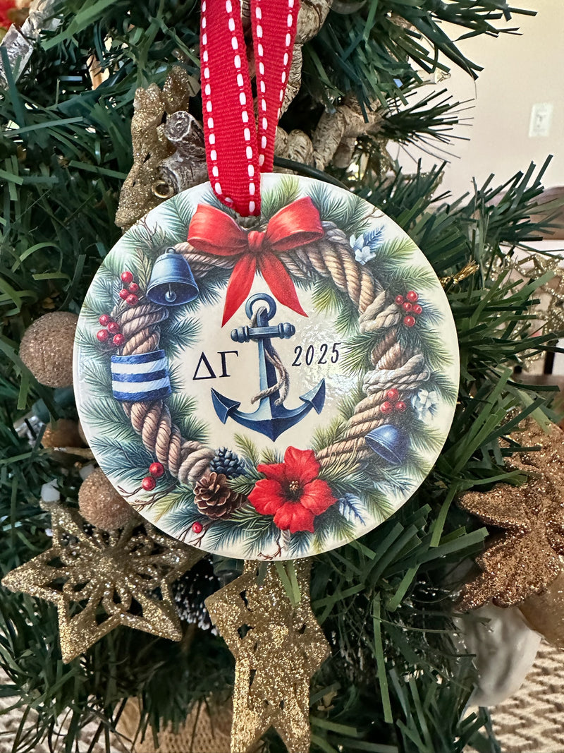 Ceramic Christmas Wreath Anchor Ornament