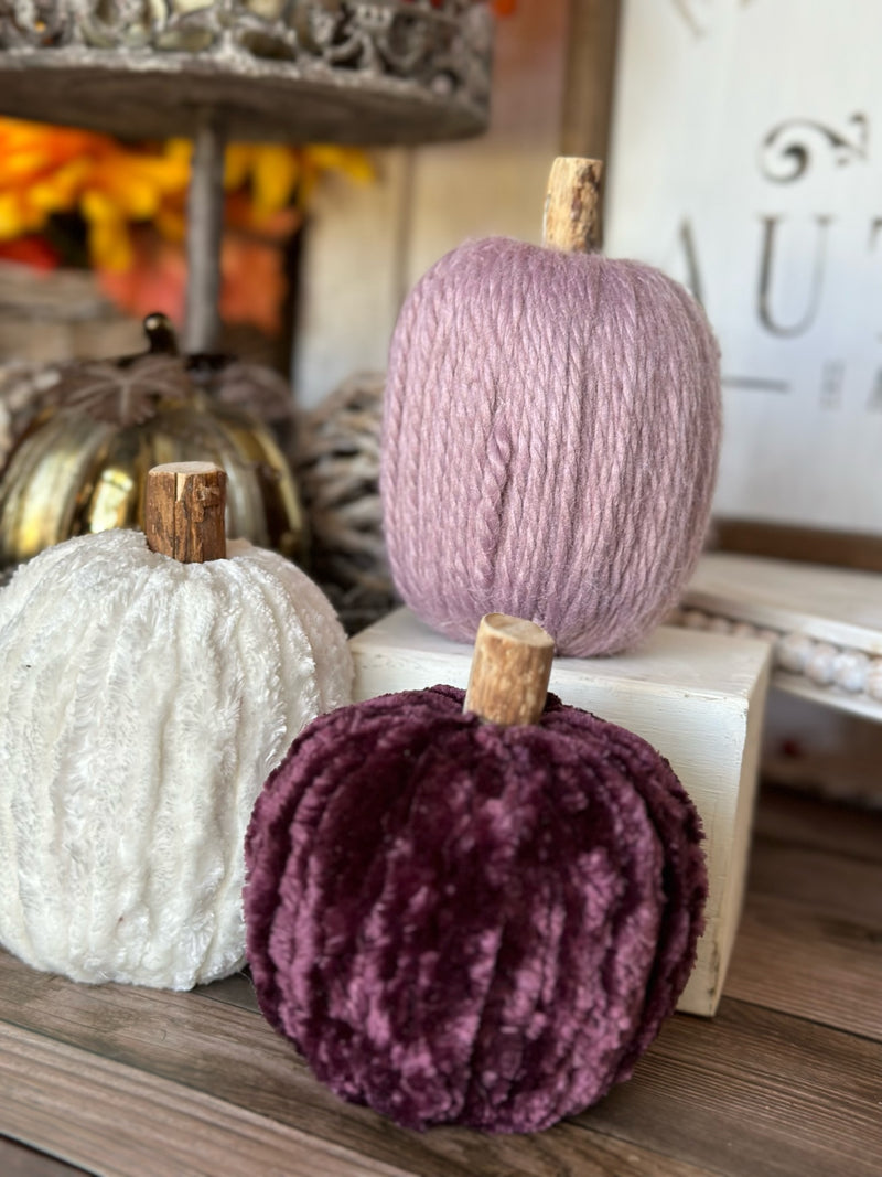 Set of 3 Yarn Pumpkins - Hues of Purple