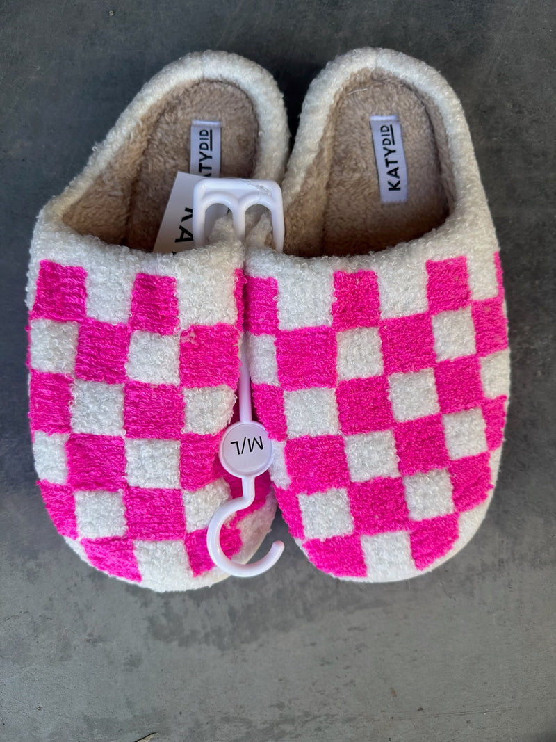 Pink Checkered Sherpa Super Soft Slippers