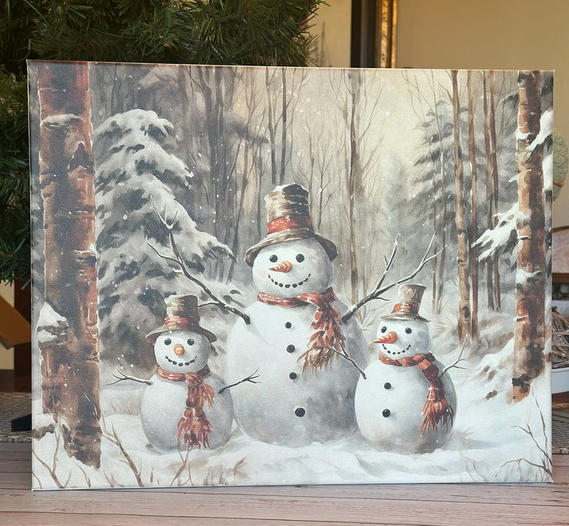 Canvas UV Printed Vintage Snowman Trio