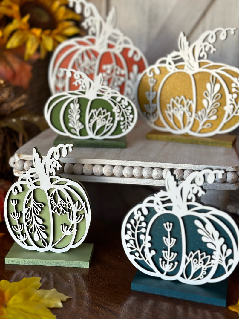 Set of 5 Floral Pumpkins Free Standing