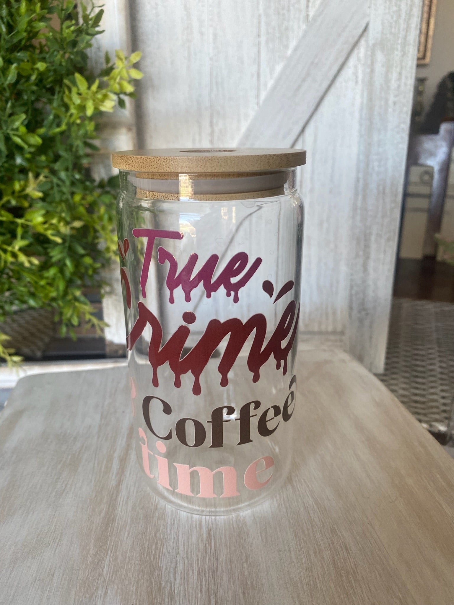 16oz Glass Can Tumbler Crime and Coffee Time