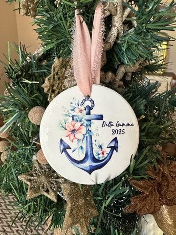 Ceramic Blue Anchor Ornament