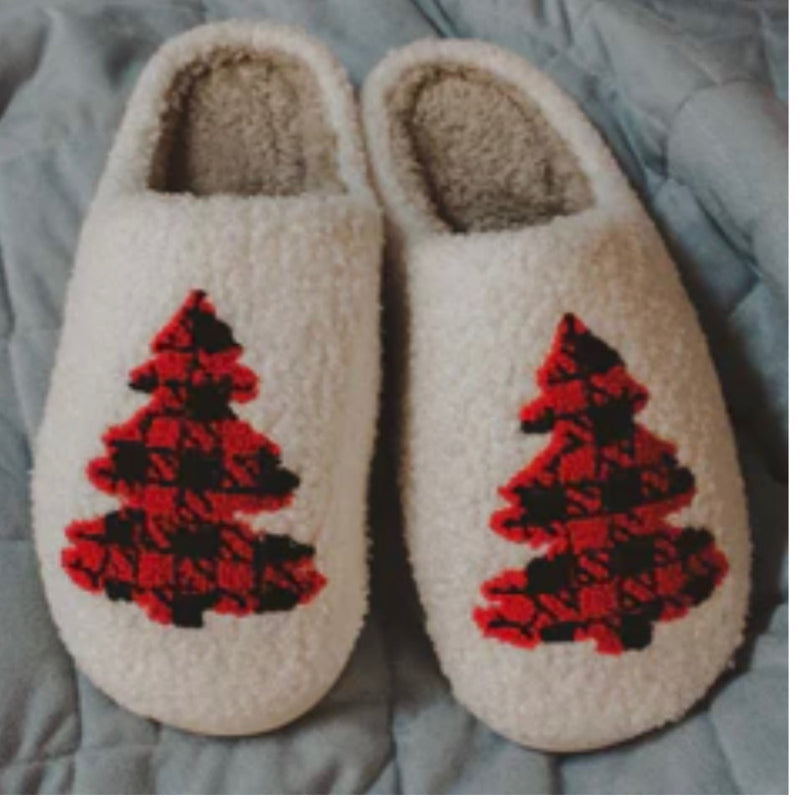 Buffalo Plaid Christmas Tree Sherpa Comfy Slippers