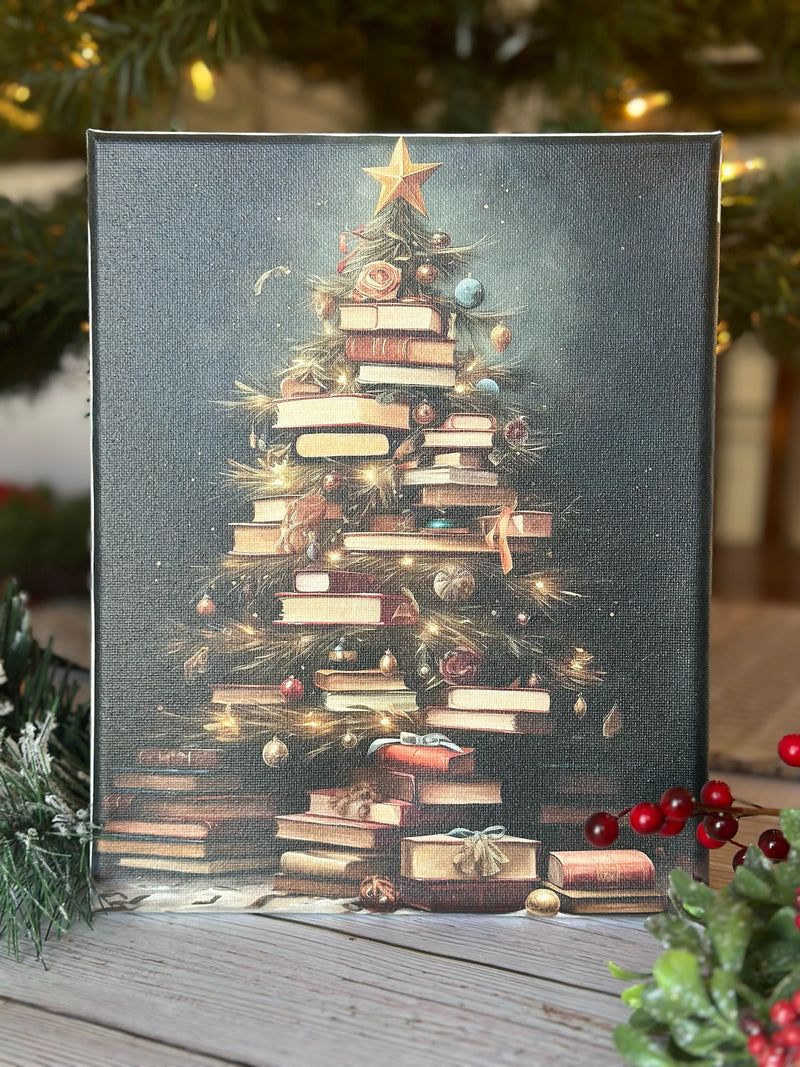 Canvas UV Printed Christmas Tree Book Lover