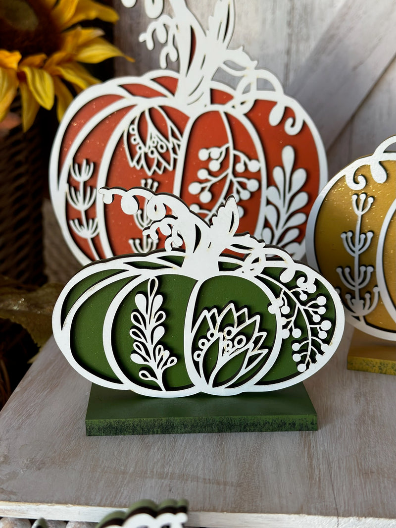 Set of 5 Floral Pumpkins Free Standing