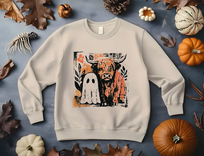 Ghost and Highland Cow Falloween Sweatshirt
