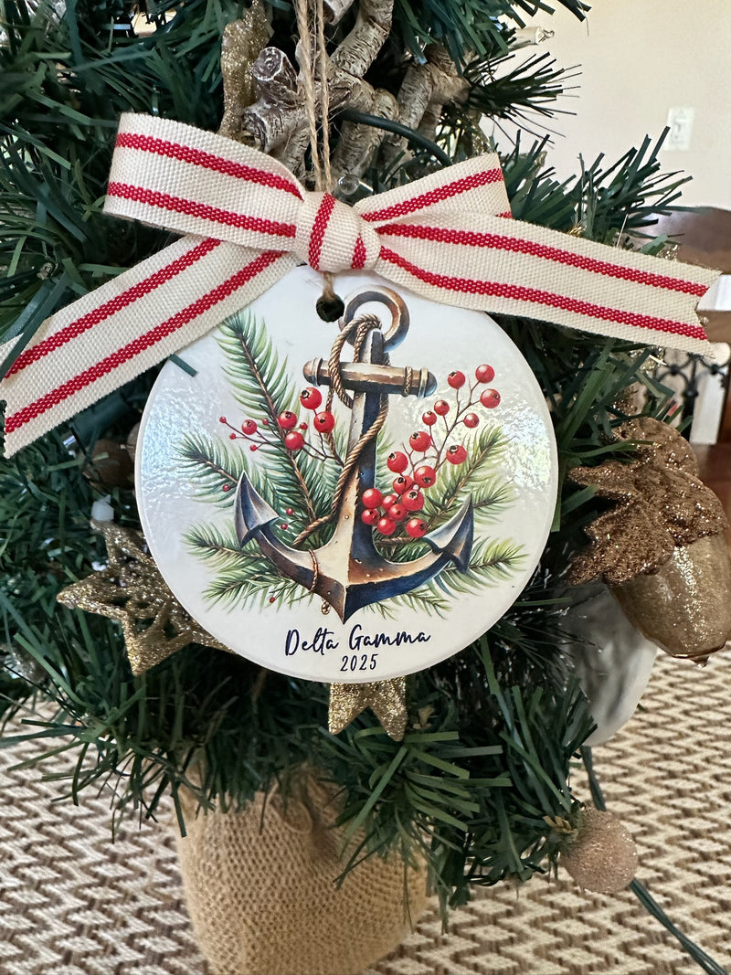 Ceramic Christmas Berries and Pine Anchor Ornament