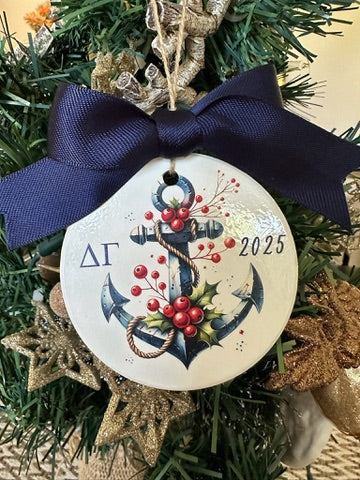 Ceramic Christmas Holly Anchor Ornament