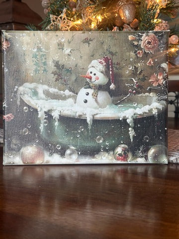 UV Printed Snowman in Bathtub Floral Wallpaper