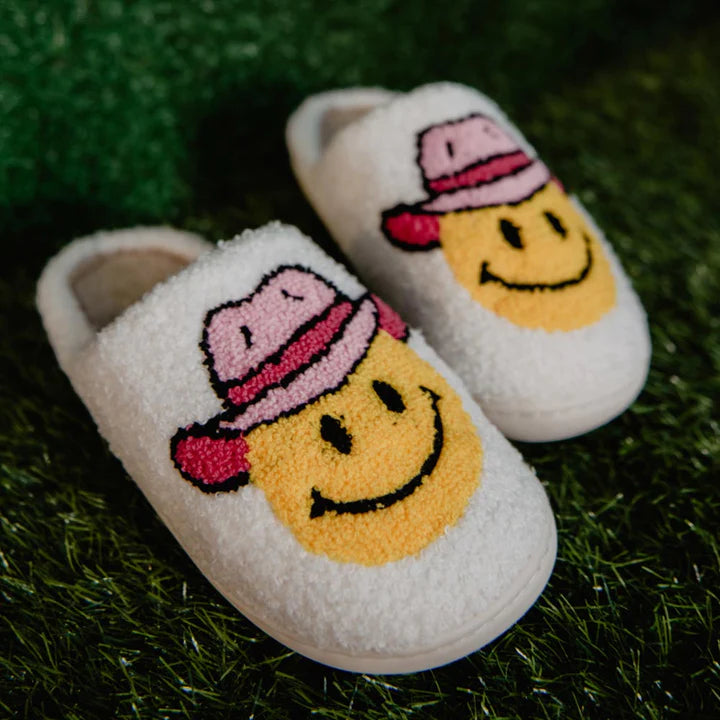 Smily Face Cowboy Sherpa Super Soft Slippers