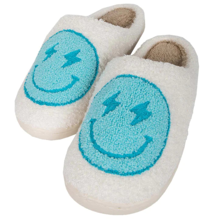 Blue Happy Face Sherpa Super Soft Slippers