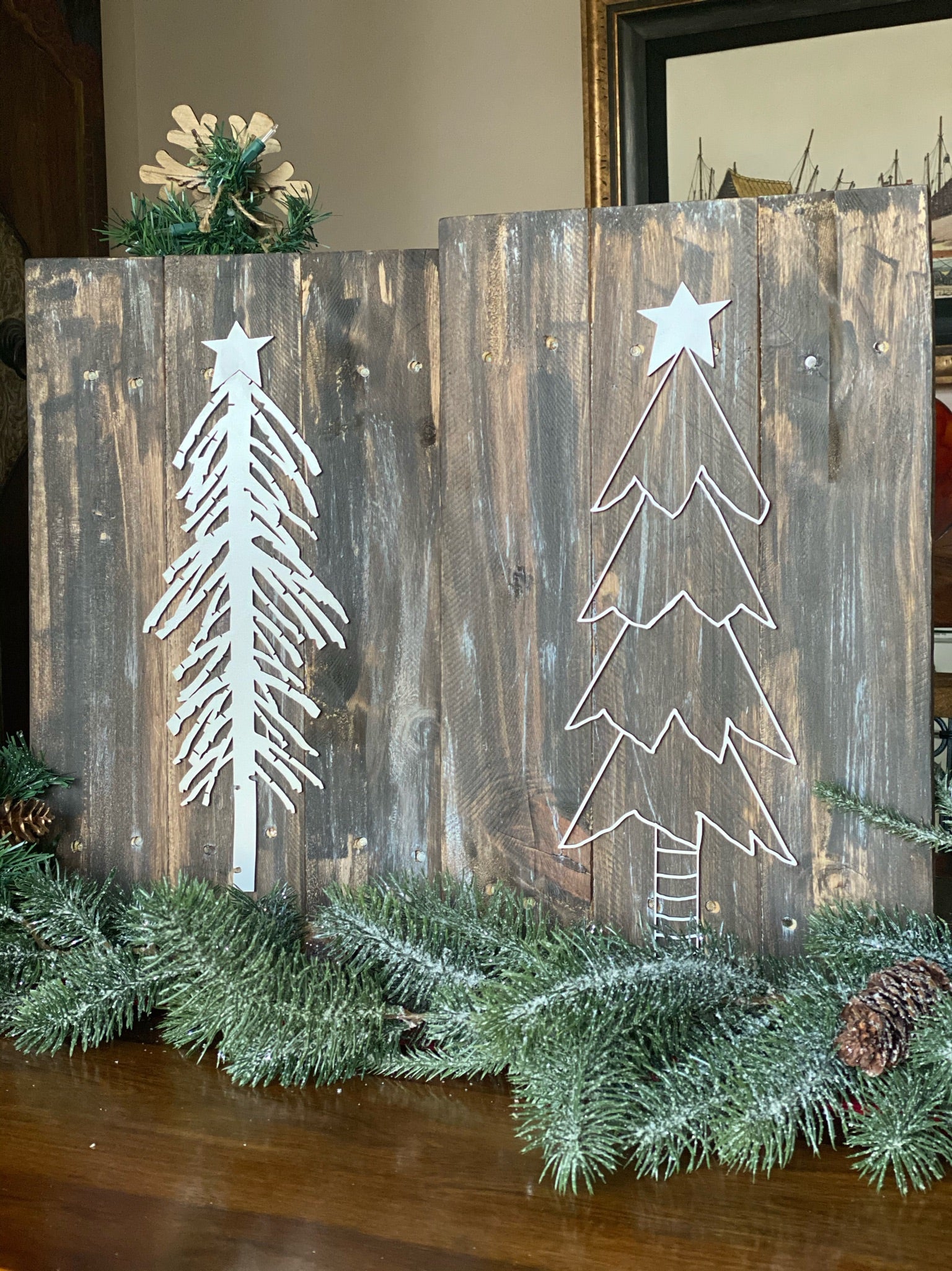 Pair of Rustic Pallet Cut Out Tree Wood Signs