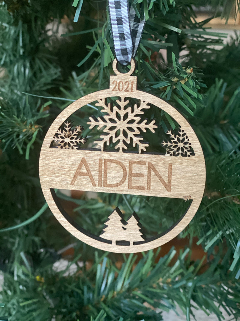 Personalized Name Ornament/Cut Out Snowflakes and Trees