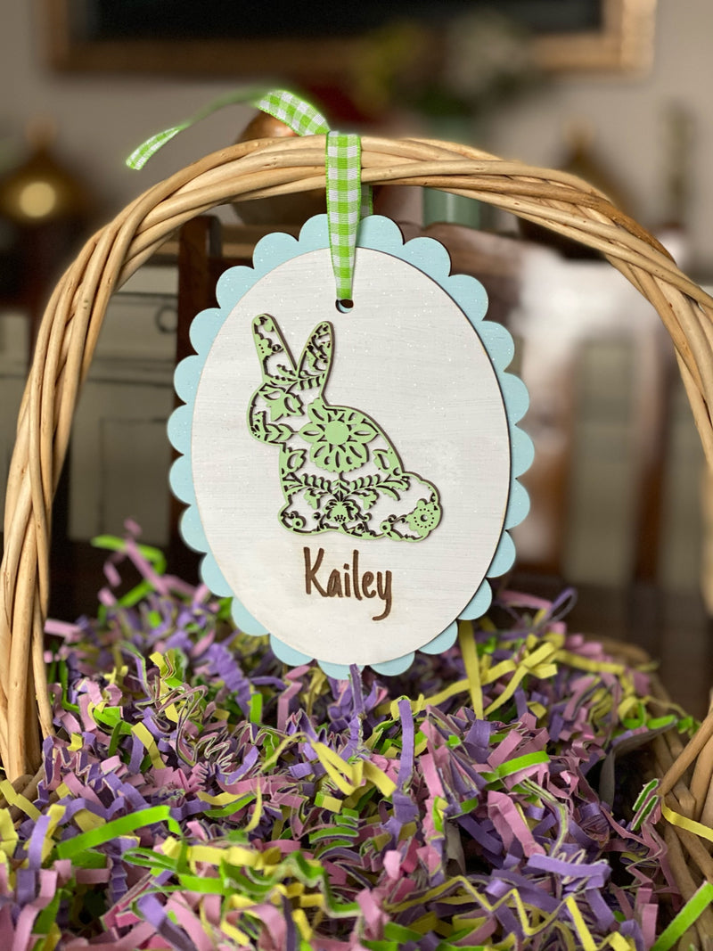 Scalloped Easter Egg Tiered Tray Basket Decor