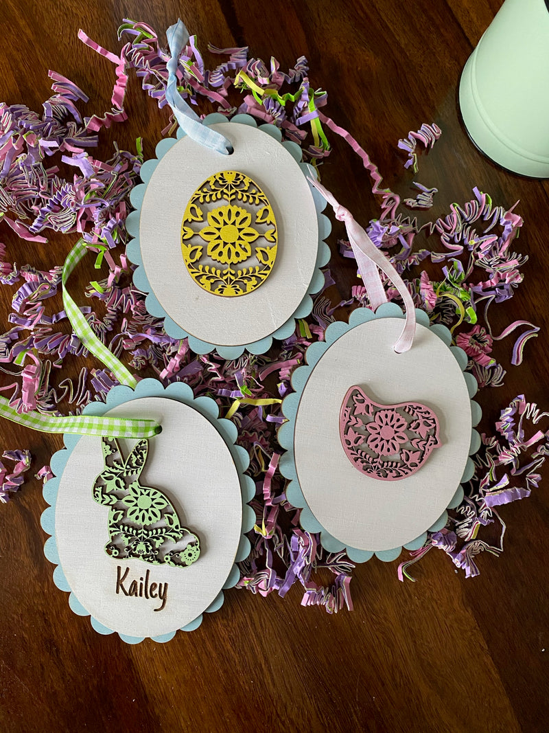 Scalloped Easter Egg Tiered Tray Basket Decor