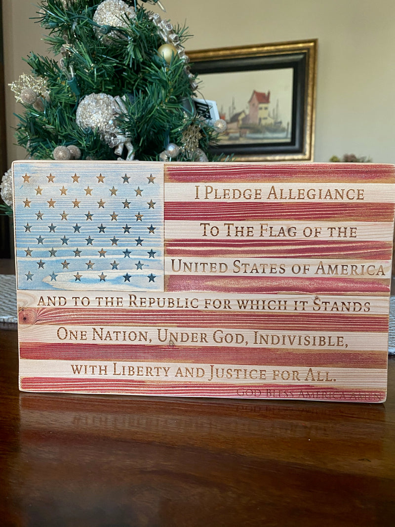 Flag Rustic USA Pledge of Allegiance Wood Block