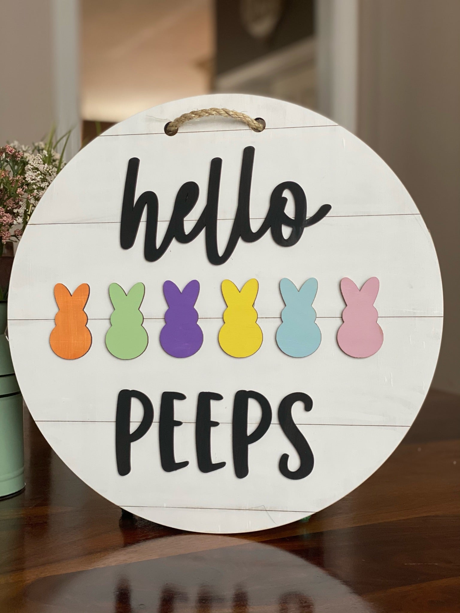 Hello Peeps Hanging Round Wall Sign