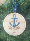 Wood Engraved Delta Gamma  with Glass Effect Anchor Ornament