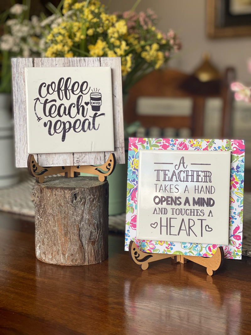 Teacher Engraved Tile Coffee, Teach, Repeat