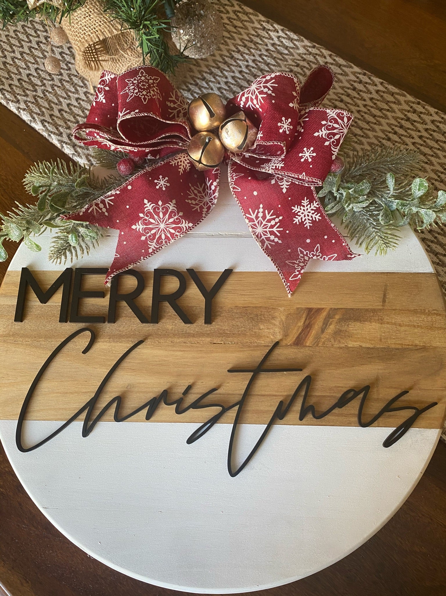 15" Wood Round Merry Christmas with Bells