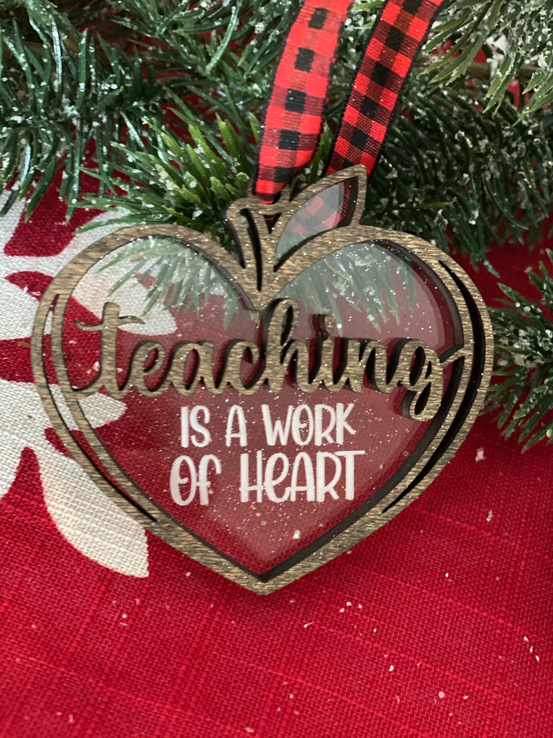 Layered Acrylic Heart Shaped Apple Teacher Ornament