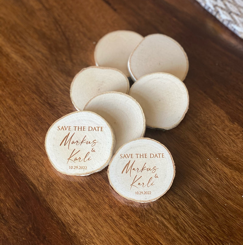 Save the Date Wood Round Magnets