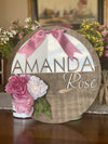 13" Modern Round Name Sign with Flowers