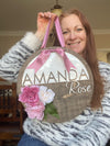 13" Modern Round Name Sign with Flowers
