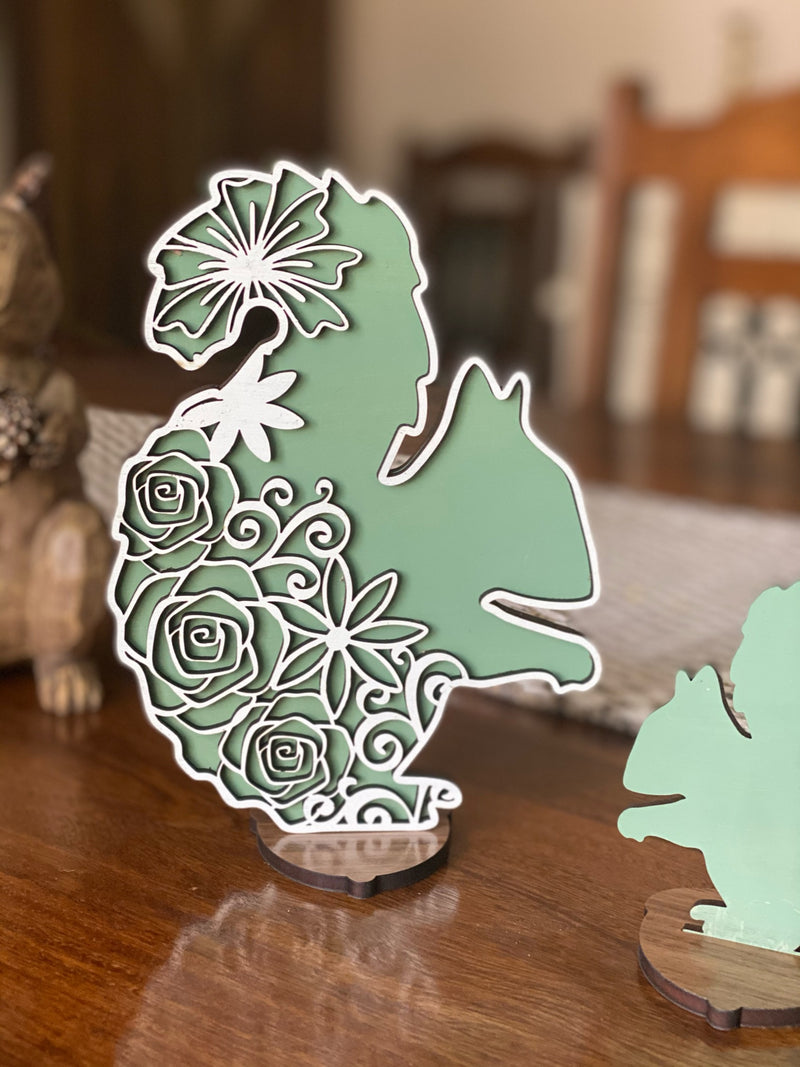 Squirrel set of 3 - laser cut Fall Decor with Acorn Stands