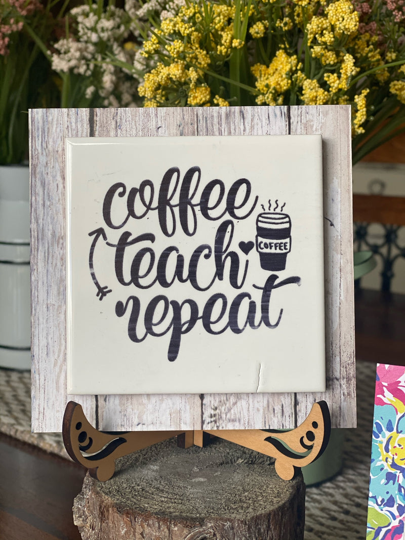 Teacher Engraved Tile Coffee, Teach, Repeat