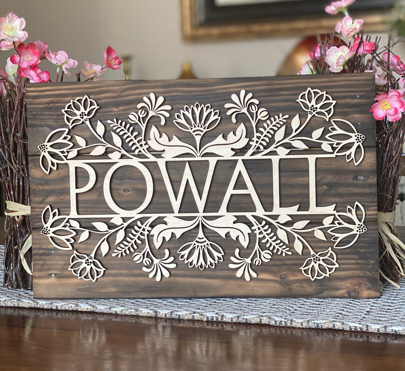 Reclaimed Wood Floral Name Sign