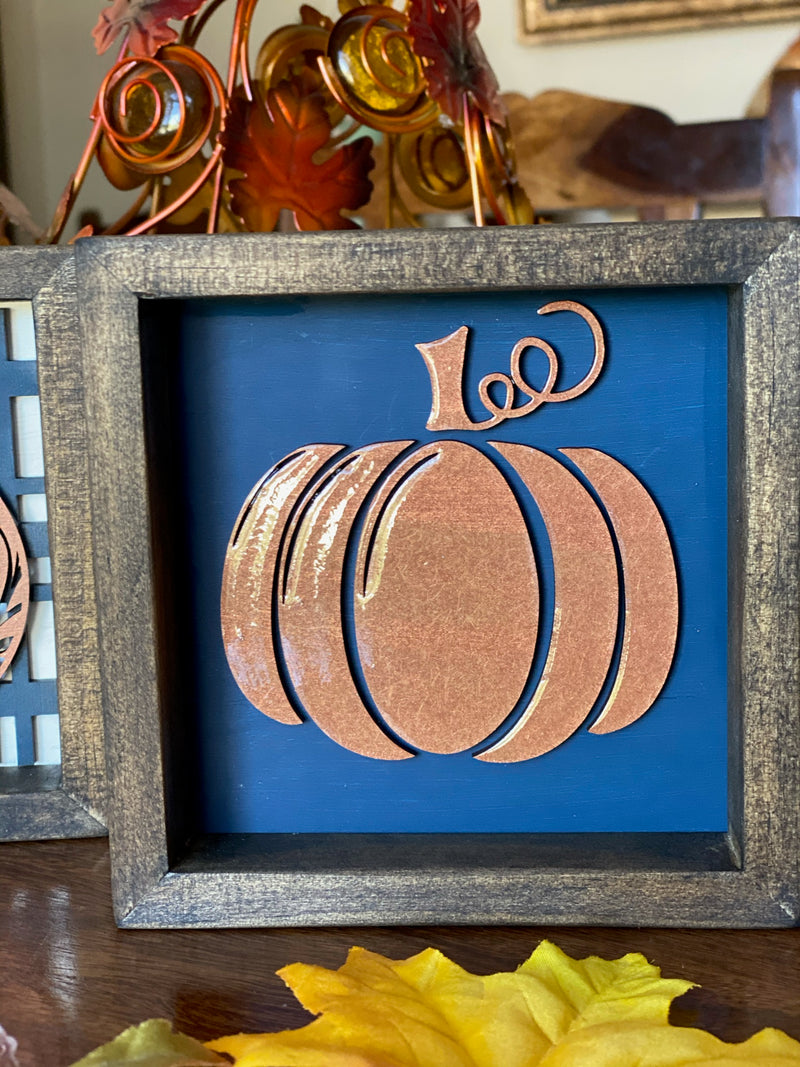 5 x 5 Framed Copper Pumpkin/Blue backing