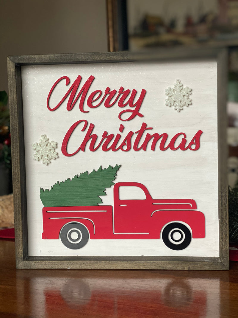 Vintage Truck Christmas Tree Wood Sign