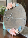 15" Elegant Name Sign with Wood Flowers