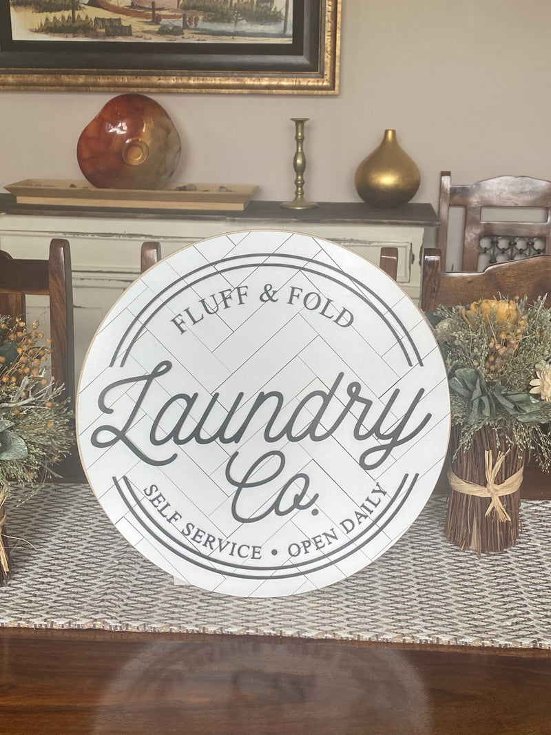 15" Round Herringbone Laundry Sign
